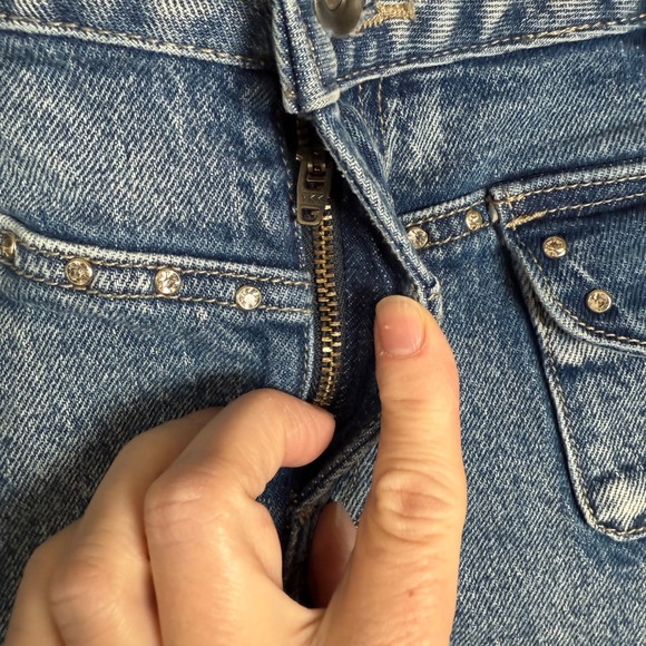 Social Collision Denim Mini Skirt Small Y2K Grunge Skull Cross Studded - Picture 5 of 13